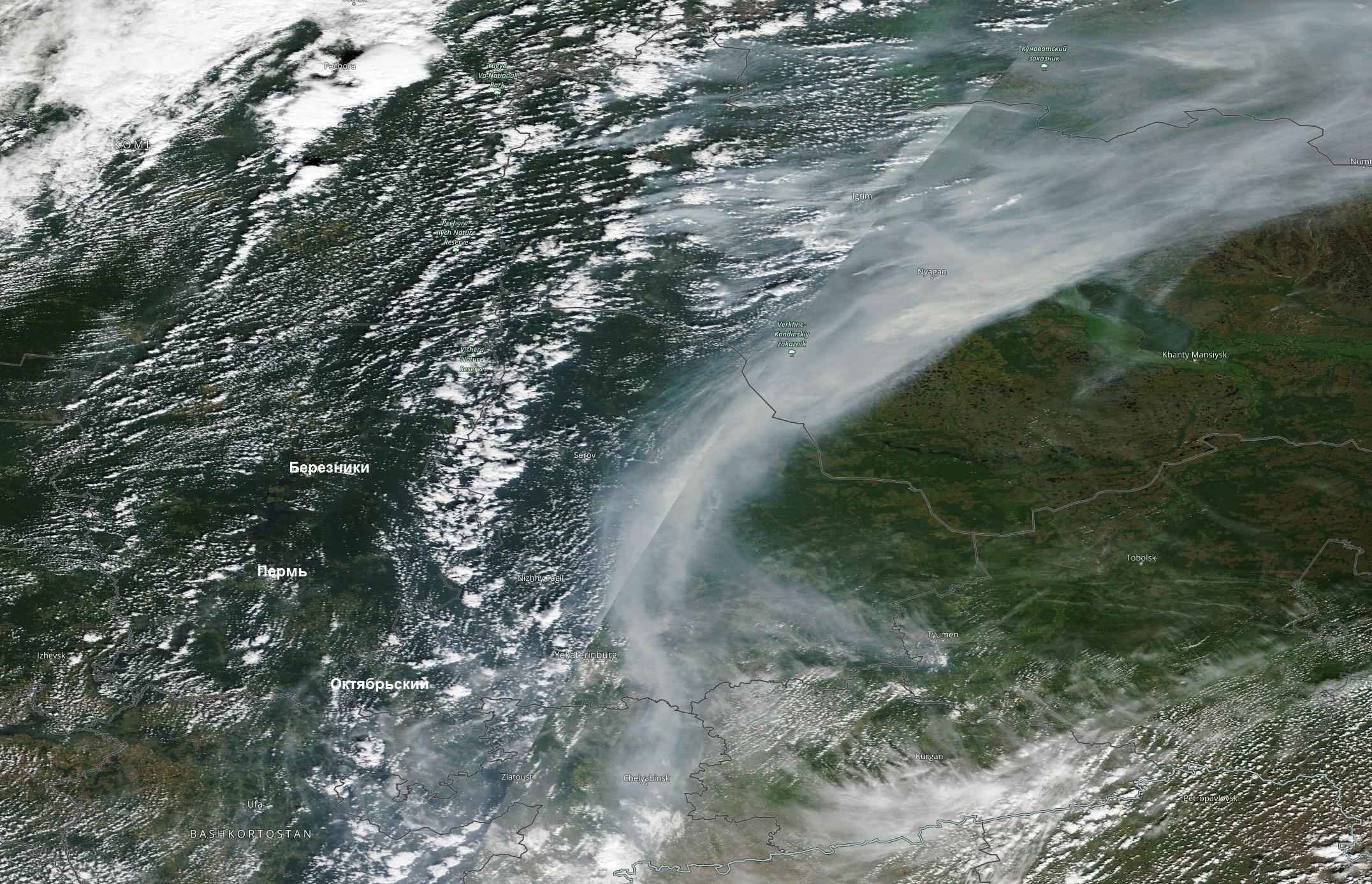 ​Дым от лесных пожаров в ХМАО вновь достиг Пермского края