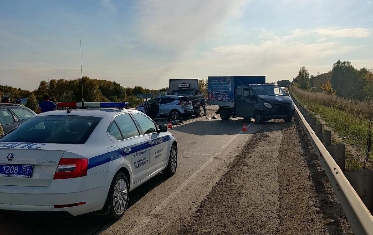 В Пермском крае в массовом ДТП на трассе пострадали два человека